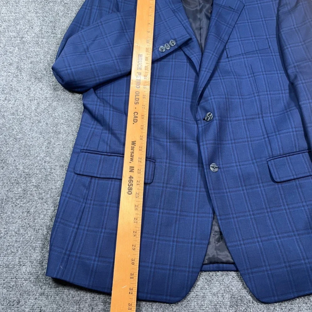 Petrocelli Soren Sport Coat Mens 46L Plaid 100% Wool Blue Glen Check Blazer Work